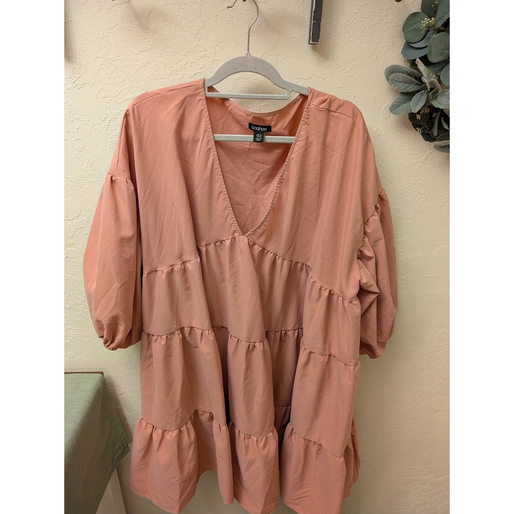Boohoo Pink Tiered Babydoll Dress Balloon Plus Size UK 24 EUR 52 US 20